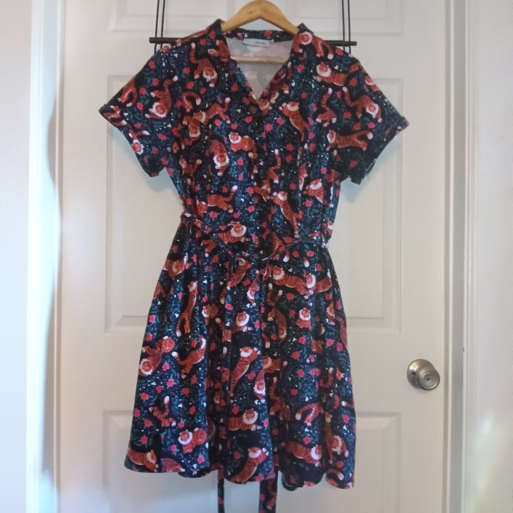 Eva Rose Tiger and Floral Shirtwaist Vintage Inspired Dress